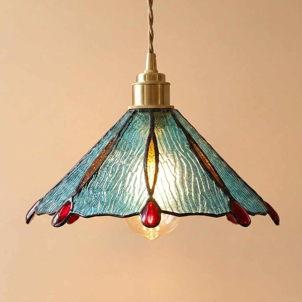 Burgau leaded glass pendant in teal and red