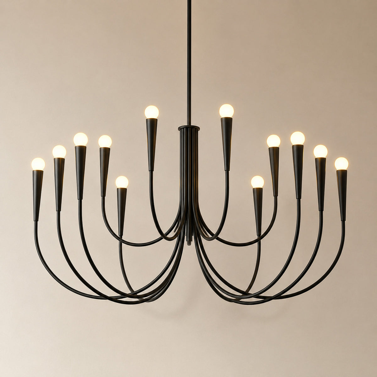 Balsemão curved-arm chandelier in matte black with 12 arms