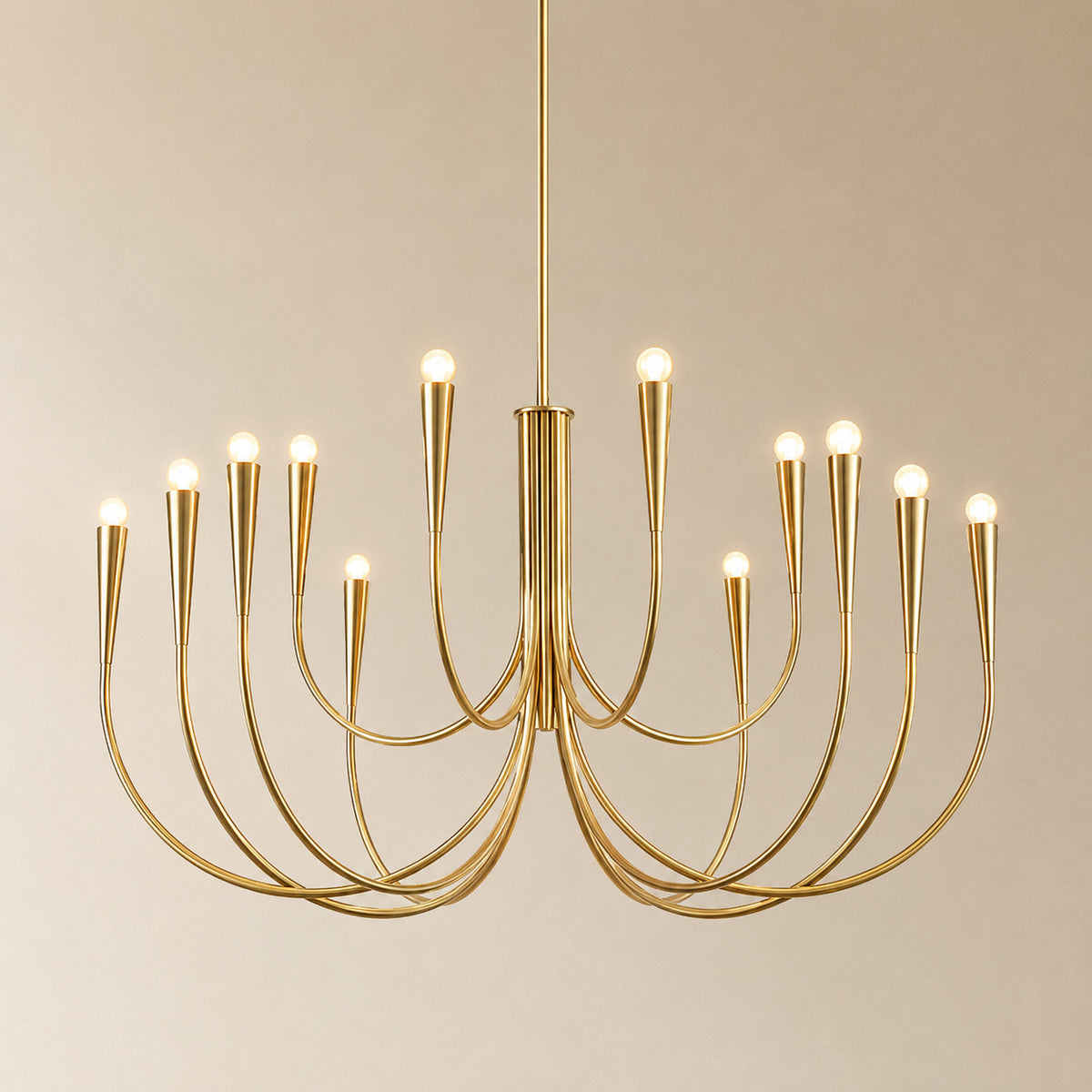 Balsemão curved-arm chandelier in polished gold with 12 arms