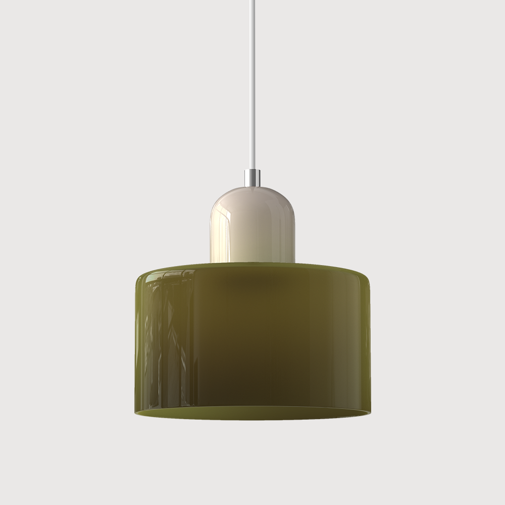 Barcelos Bauhaus glass mini pendant light in pink glass shade with beige fitting