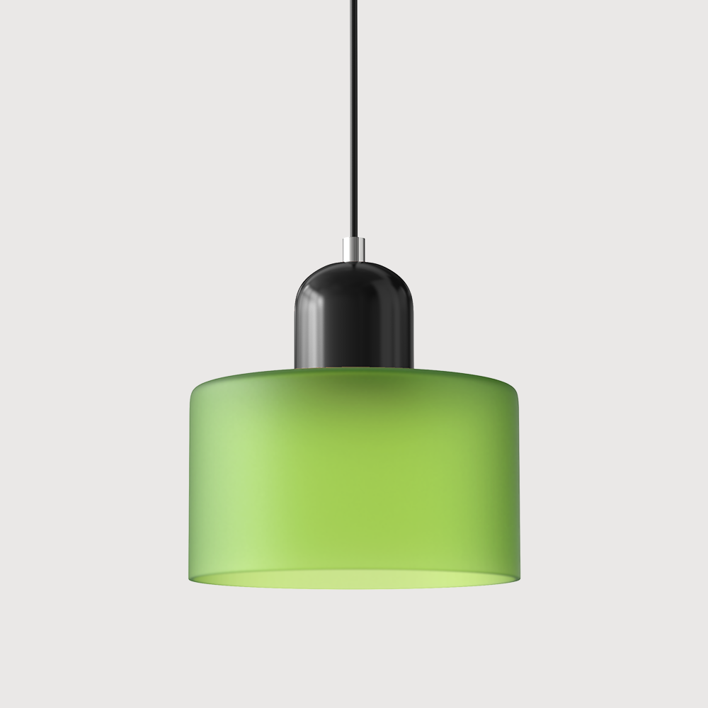 Barcelos Bauhaus glass mini pendant light in green glass shade with beige fitting