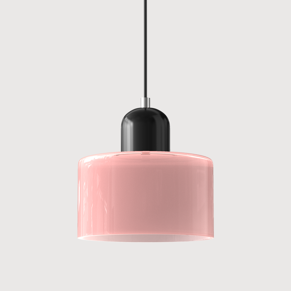 Barcelos Bauhaus glass mini pendant light in orange glass shade with yellow fitting