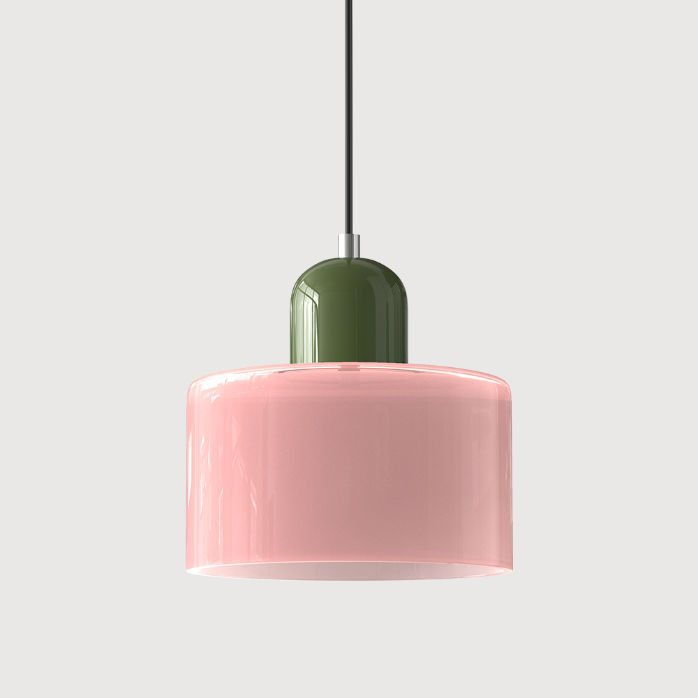 Barcelos Bauhaus glass mini pendant light in orange glass shade with green fitting