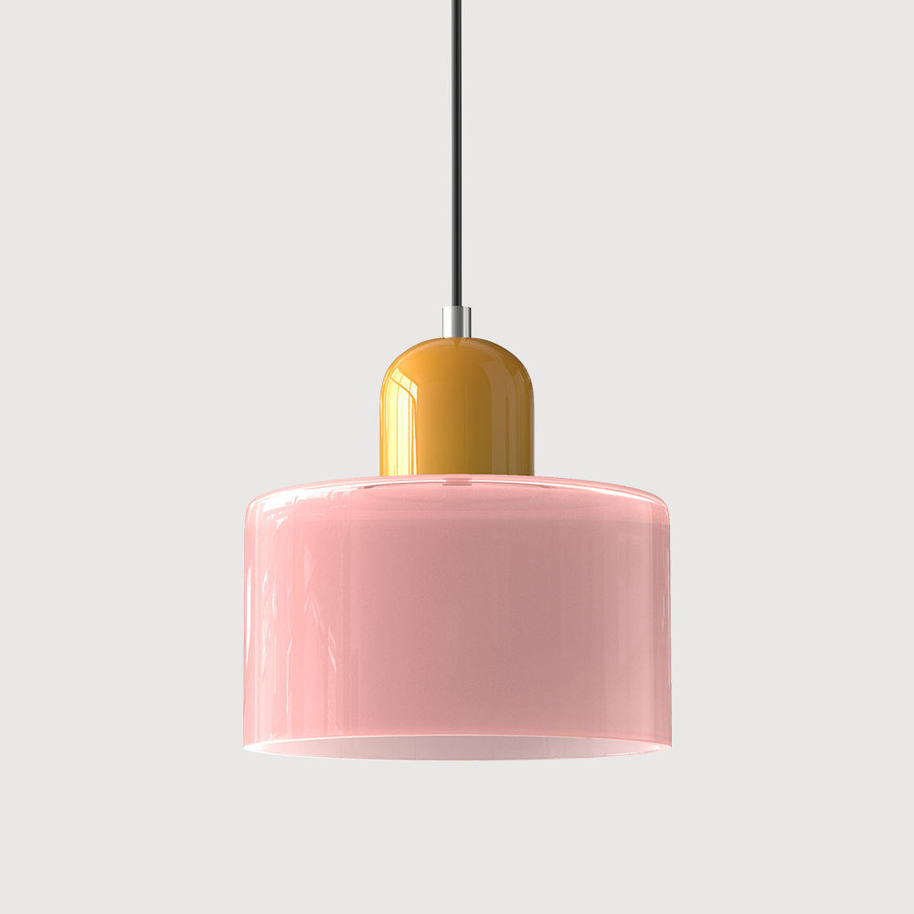 Barcelos Bauhaus glass mini pendant light in orange glass shade with beige fitting