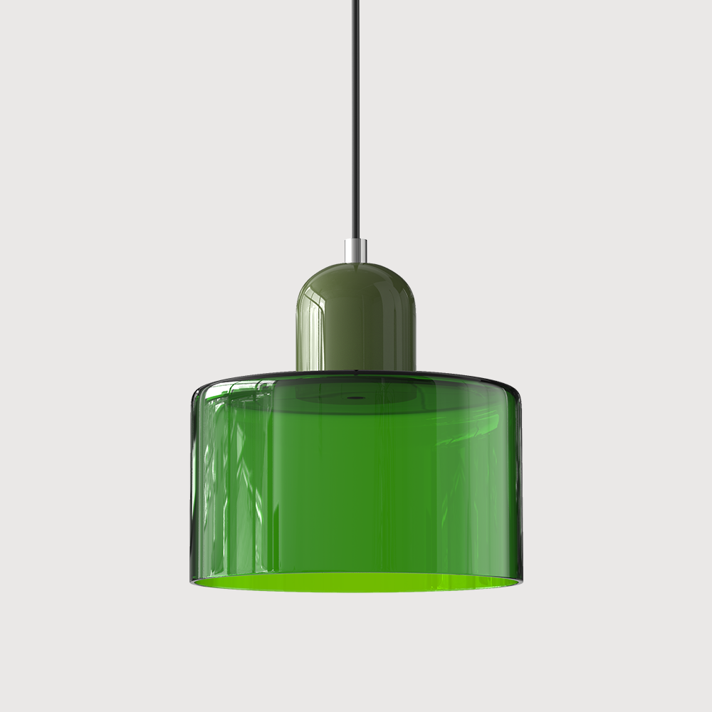 Barcelos Bauhaus glass mini pendant light in white glass shade with red fitting