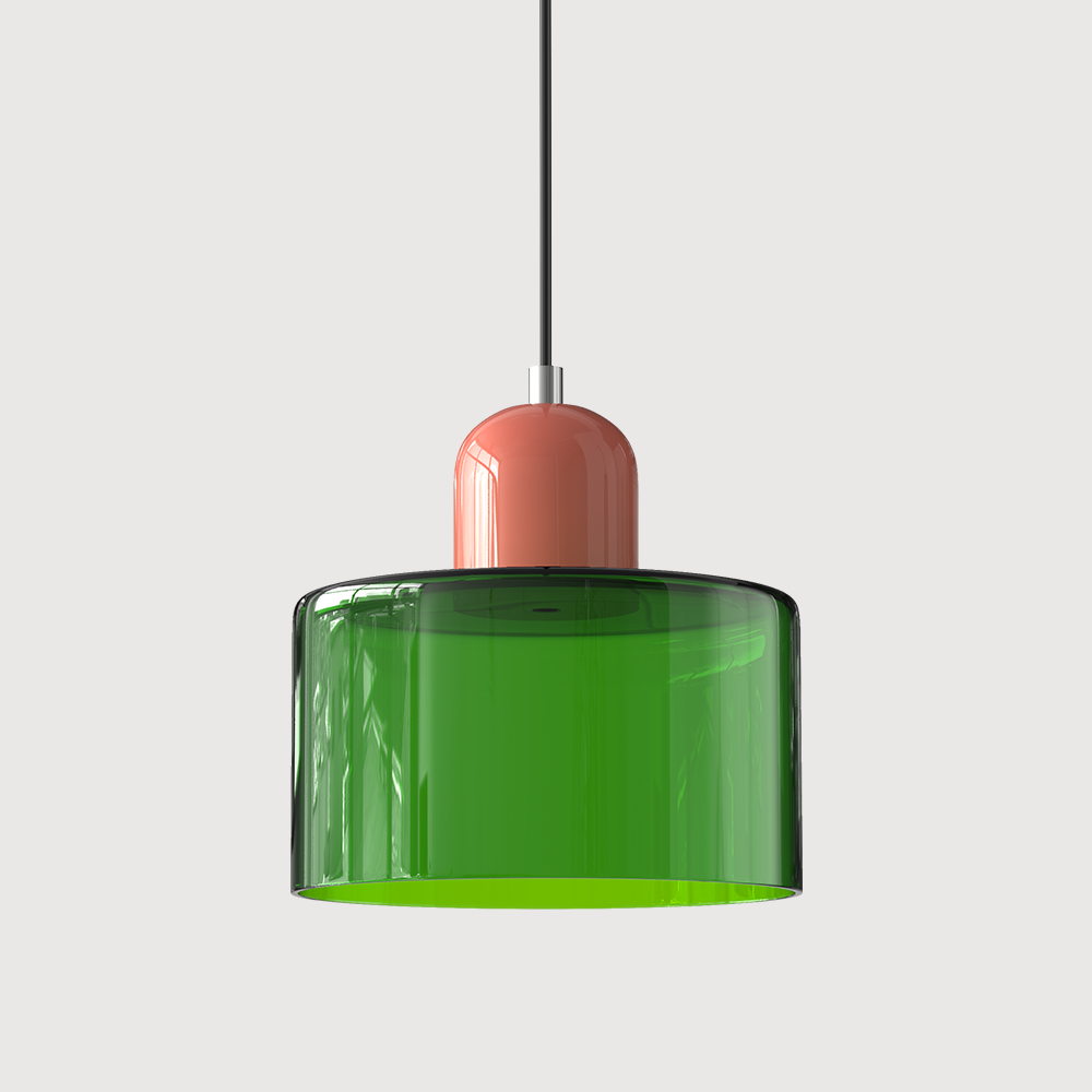 Barcelos Bauhaus glass mini pendant light in white glass shade with yellow fitting