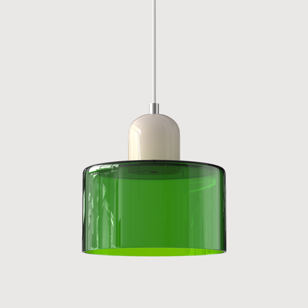 Barcelos Bauhaus glass mini pendant light in white glass shade with pink fitting