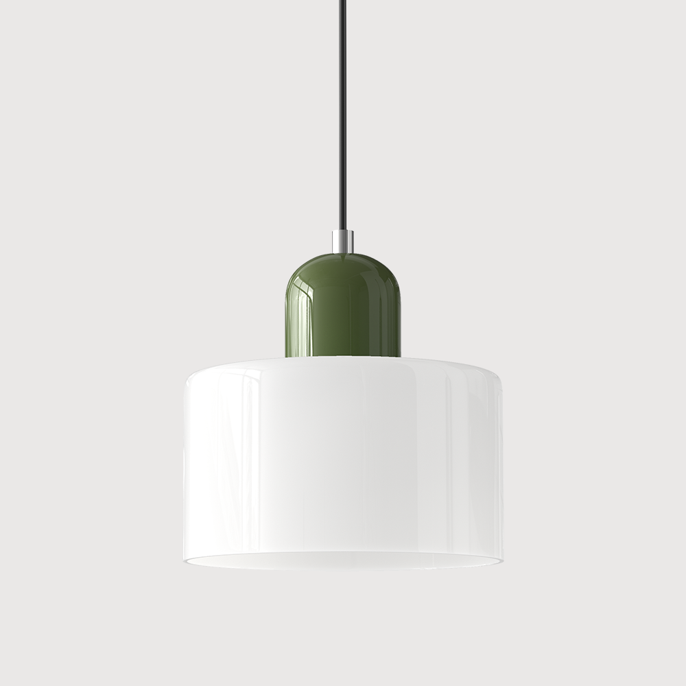 Barcelos Bauhaus glass mini pendant light in light green glass shade with black fitting