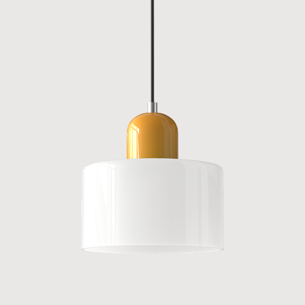 Barcelos Bauhaus glass mini pendant light in light green glass shade with yellow fitting