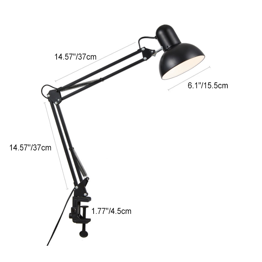 Minimalist clip-mount table lamp with retractable arm in red, product shot.