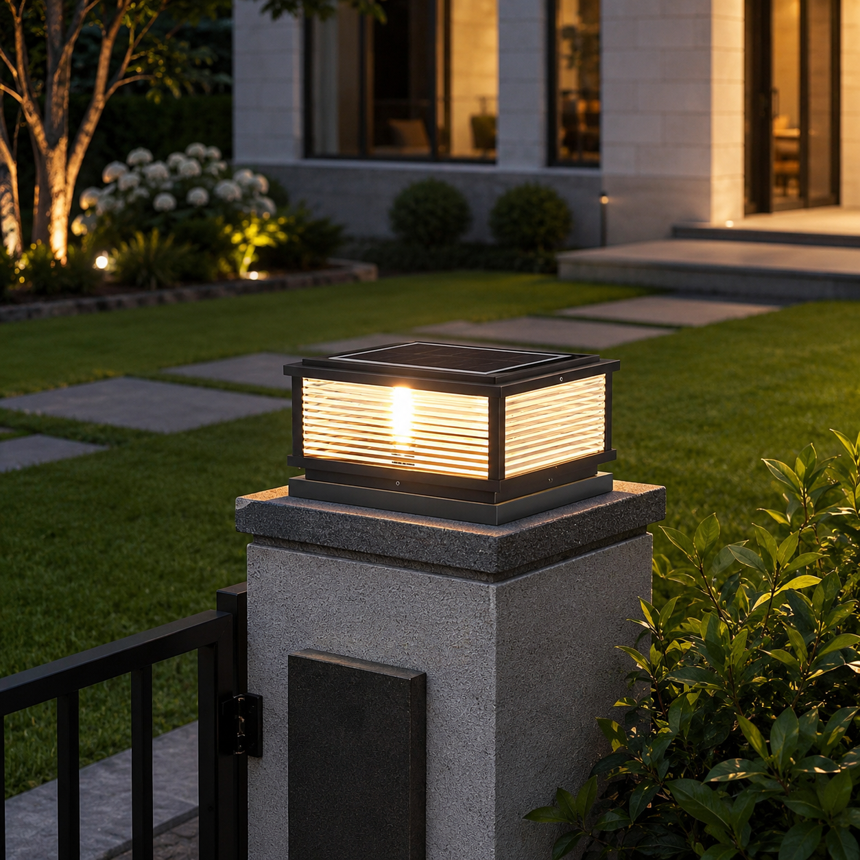 Carvoeiro outdoor pillar light, evening illumination on landscape path