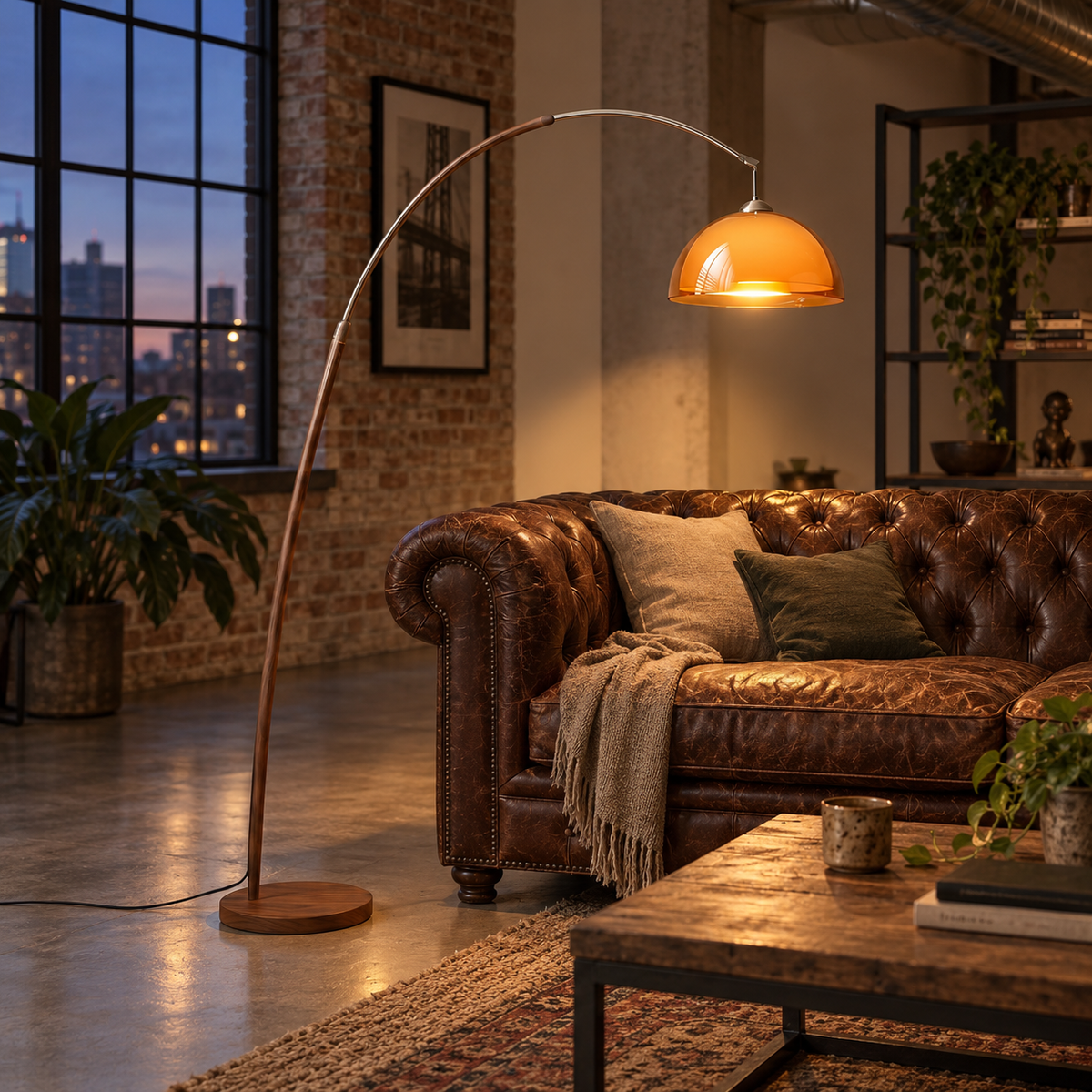 Coimbra arc floor lamp, in a loft.
