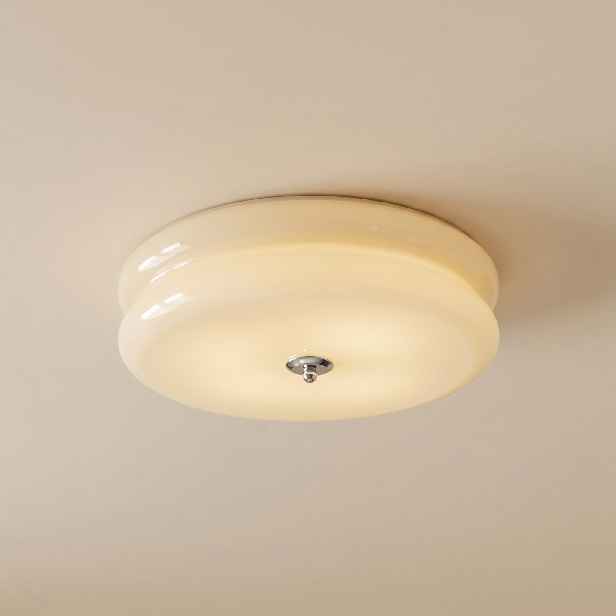 Elvas art deco ribbed glass flush mount ceiling light in chrome with beige glass shade
