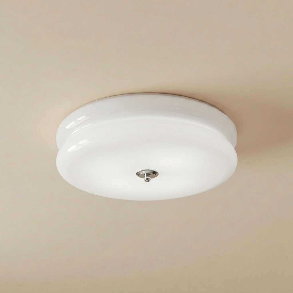 Elvas art deco tiered glass flush mount ceiling light in chrome with white glass shade