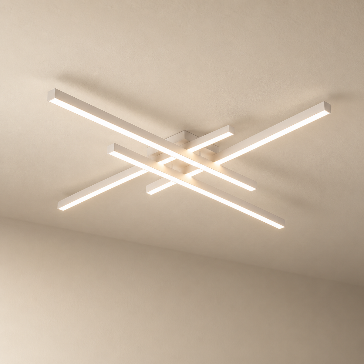 Esposende linear flush mount ceiling light in white, on a plain ceiling.