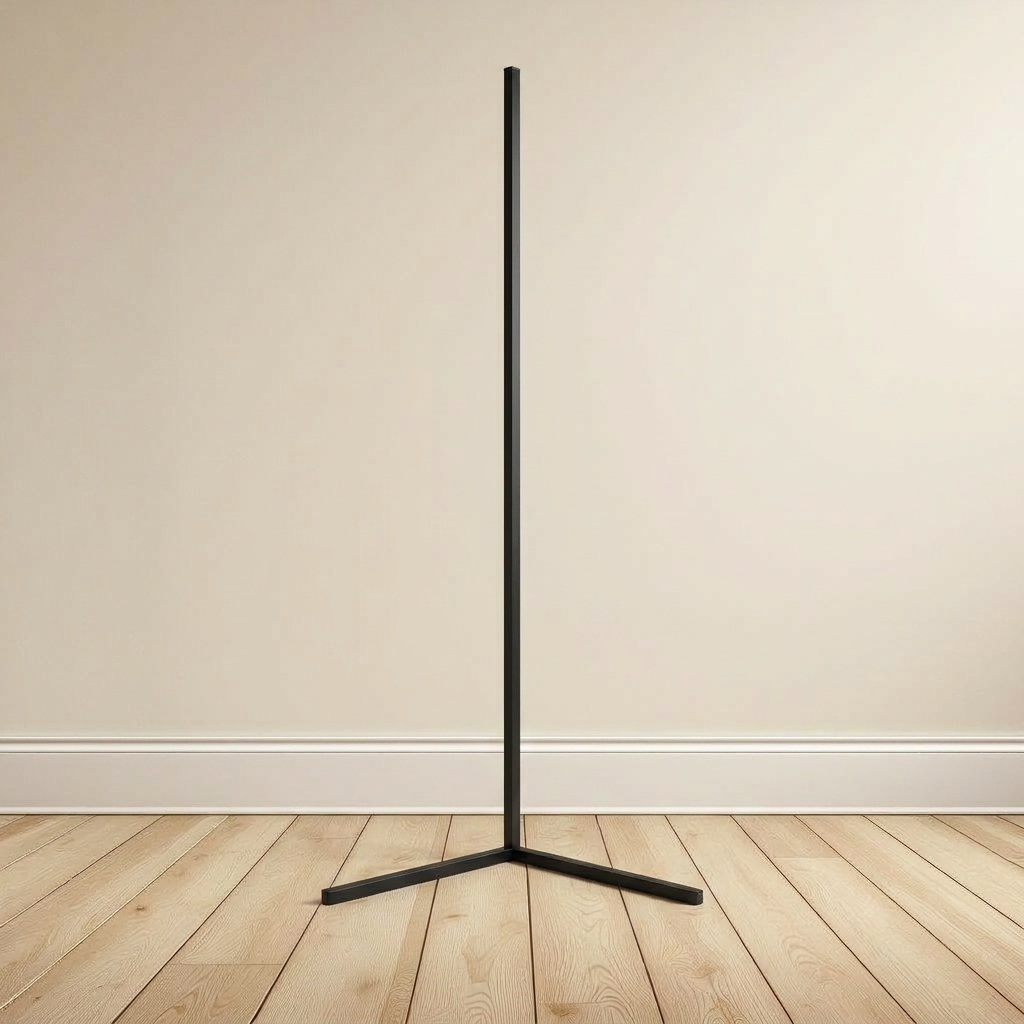 Slim corner-mount RGB LED floor lamp in black, product shot on plain wall.