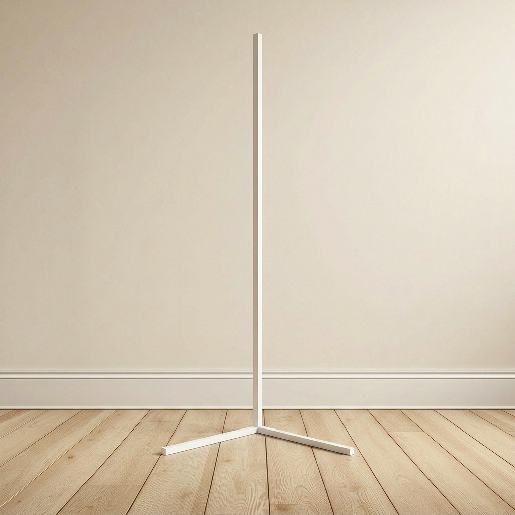 Slim corner-mount RGB LED floor lamp in white, product shot on plain wall.