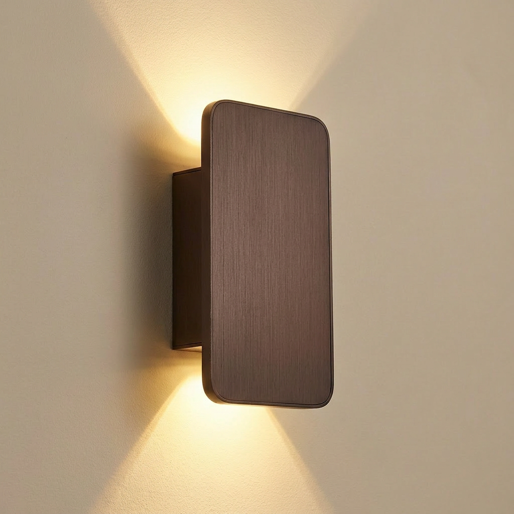 Guarda. wall sconce in coffee finish, slim flat aluminum 2-light LED panel, front view