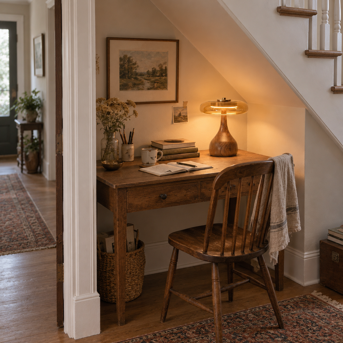 Guimarães wood table lamp, in a nook.