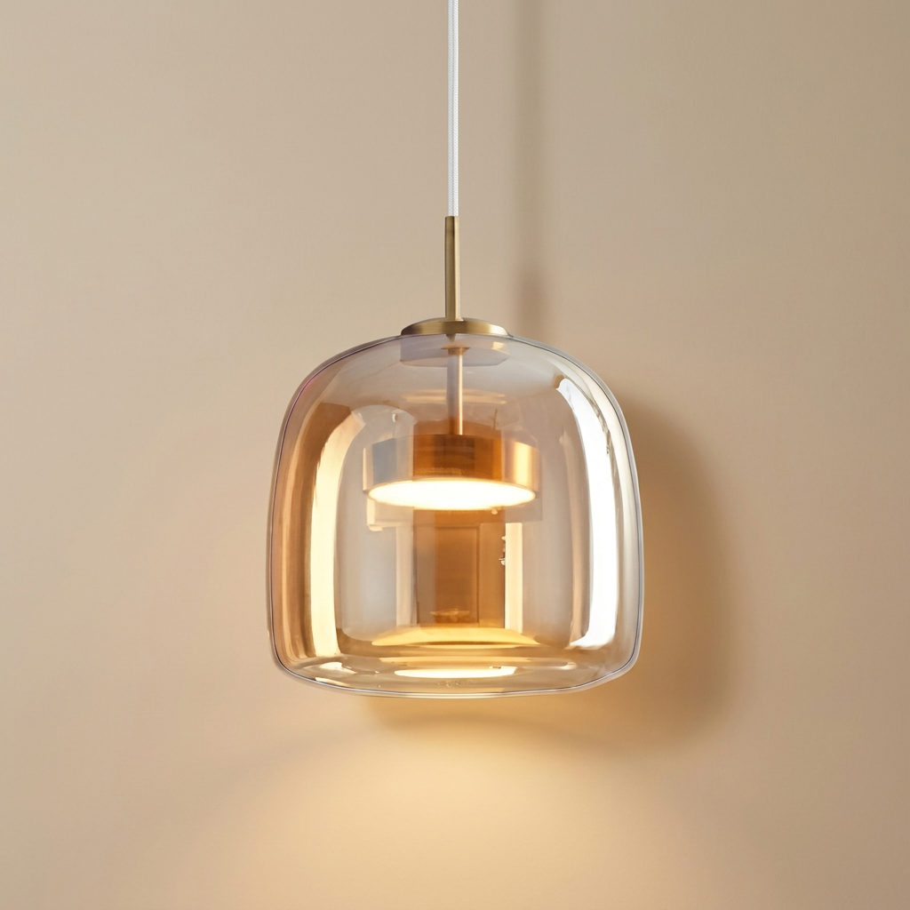 Horta hand-blown glass pendant light shown in amber and smoked gray finishes side by side