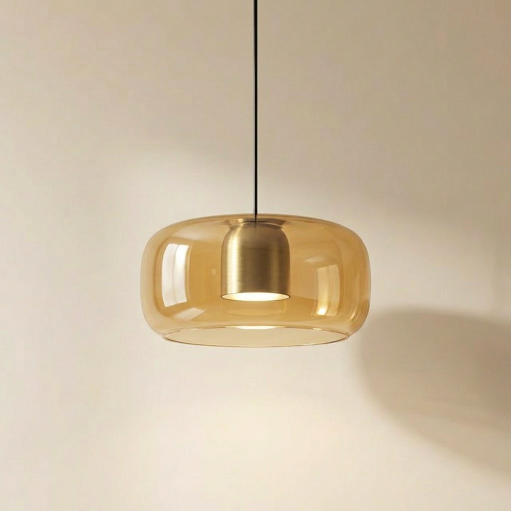 Horta hand-blown glass pendant light, smoked gray globe shade front view
