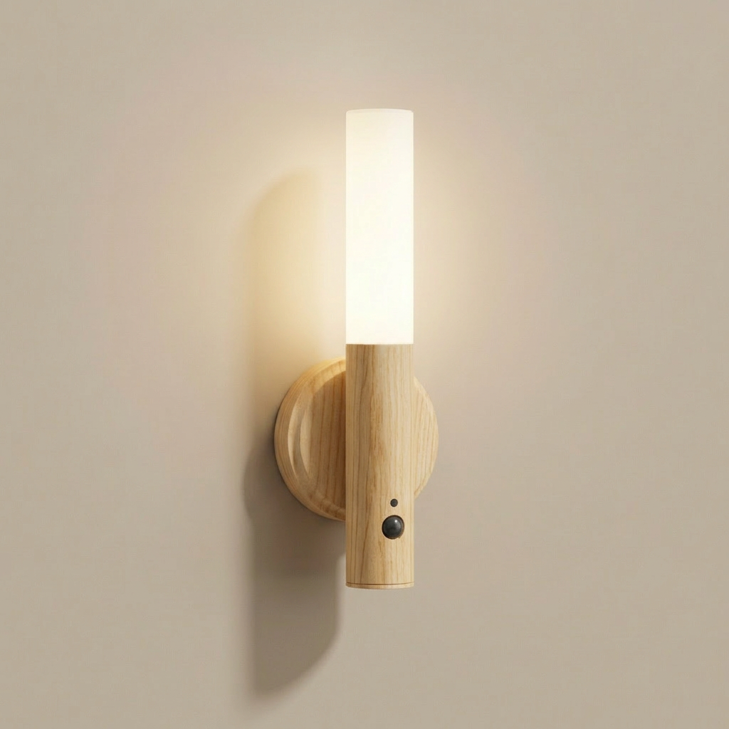 Manteigas wall sconce side angle, wood stick detached from its magnetic wall base