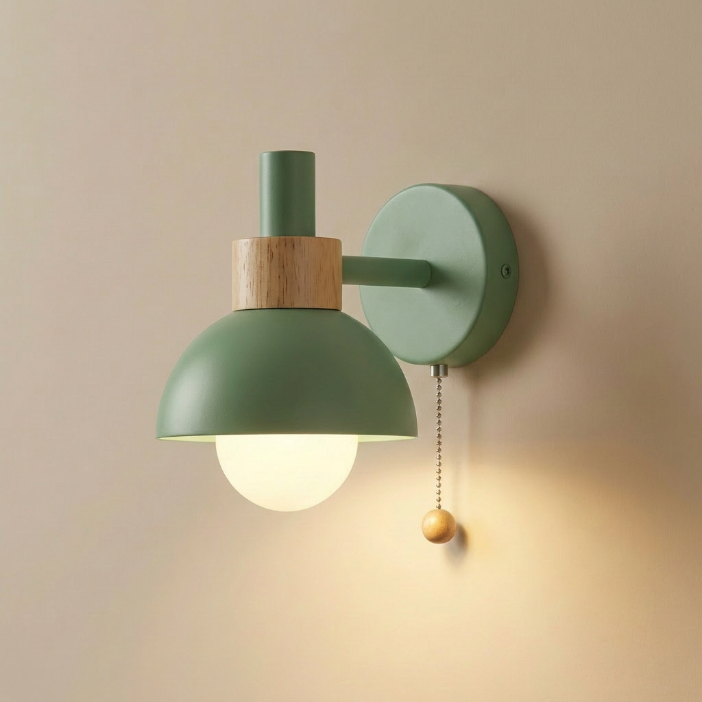 Milfontes. Macaron Glass Wall Sconce front studio shot of the rounded glass globe and painted iron arm