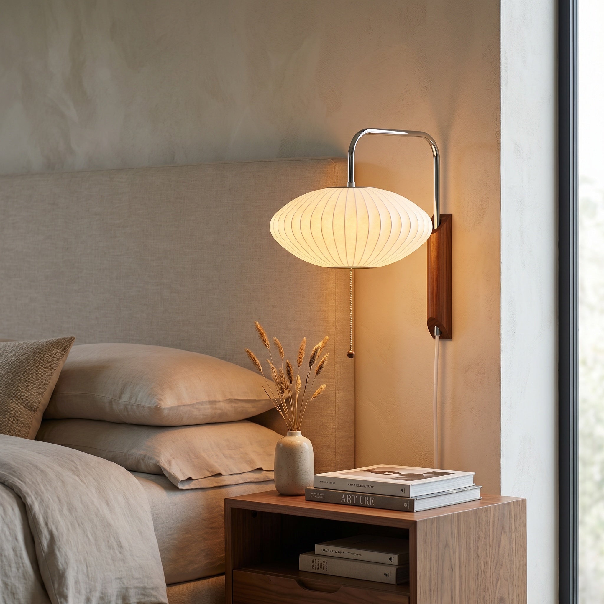 Mirandela globe wall sconce lighting a hallway wall near a doorway