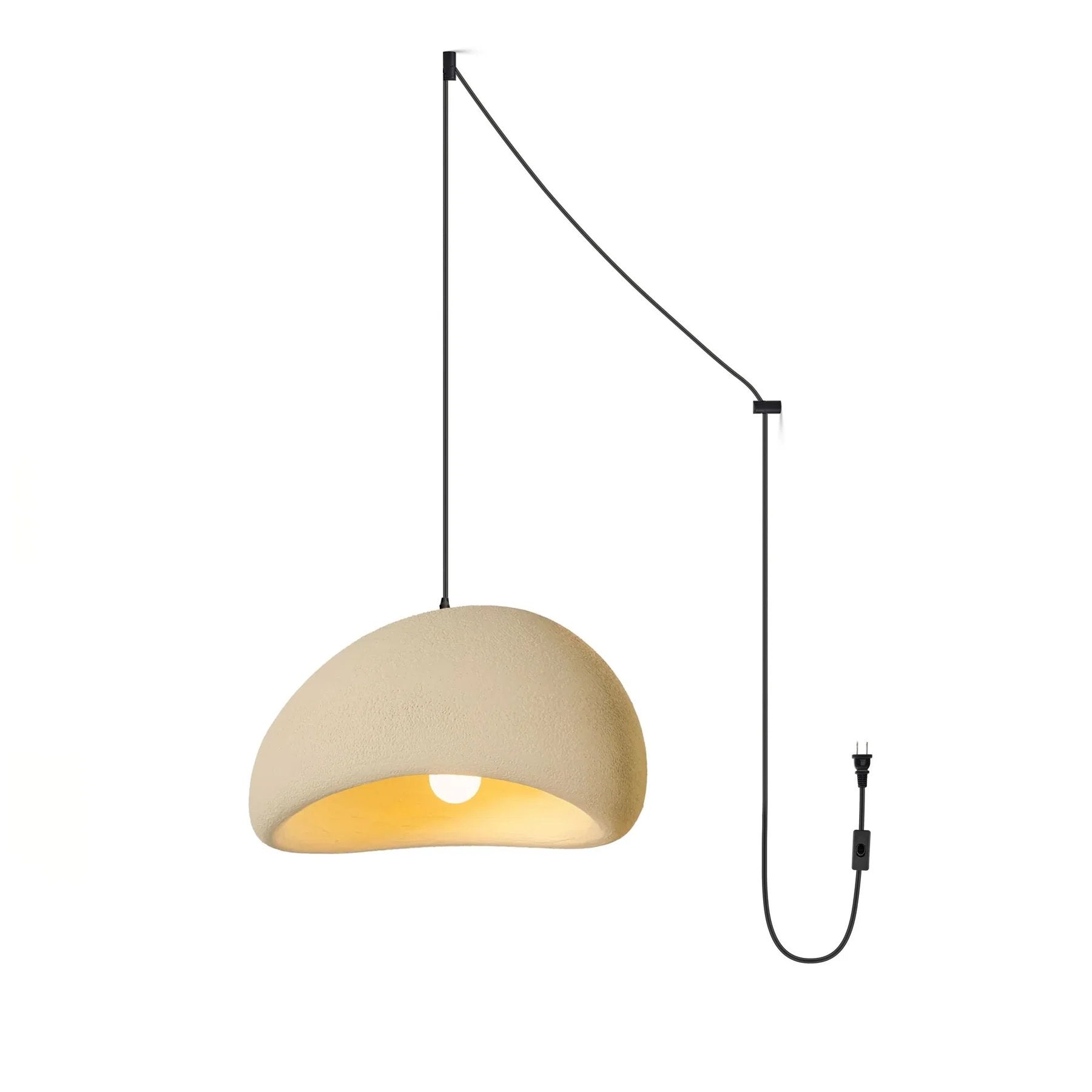 Mosteiros cloud pendant in beige, textured dome shade with a plug-in swag cord and inline switch, product shot