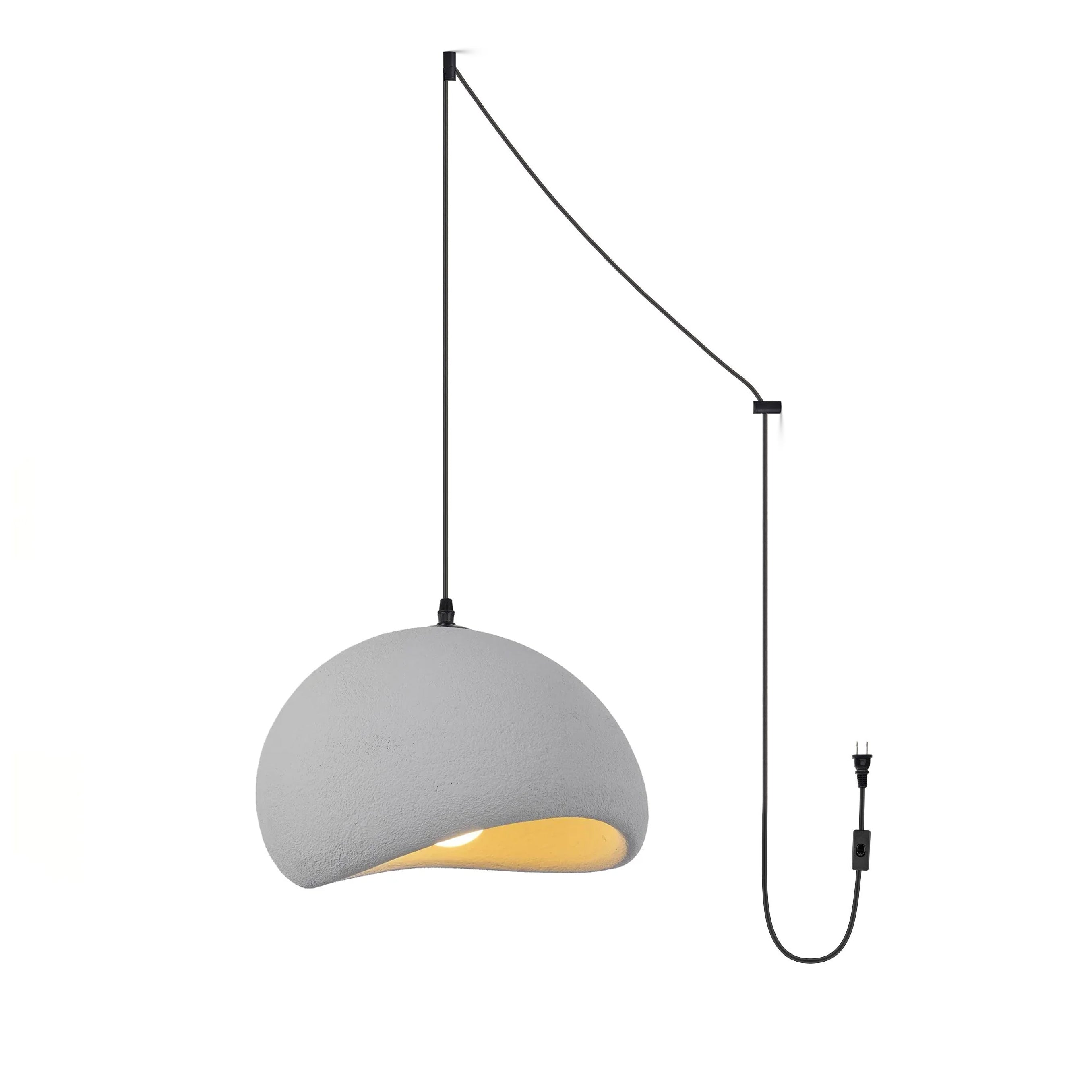 Mosteiros cloud pendant in gray, textured dome shade with a plug-in swag cord and inline switch, product shot