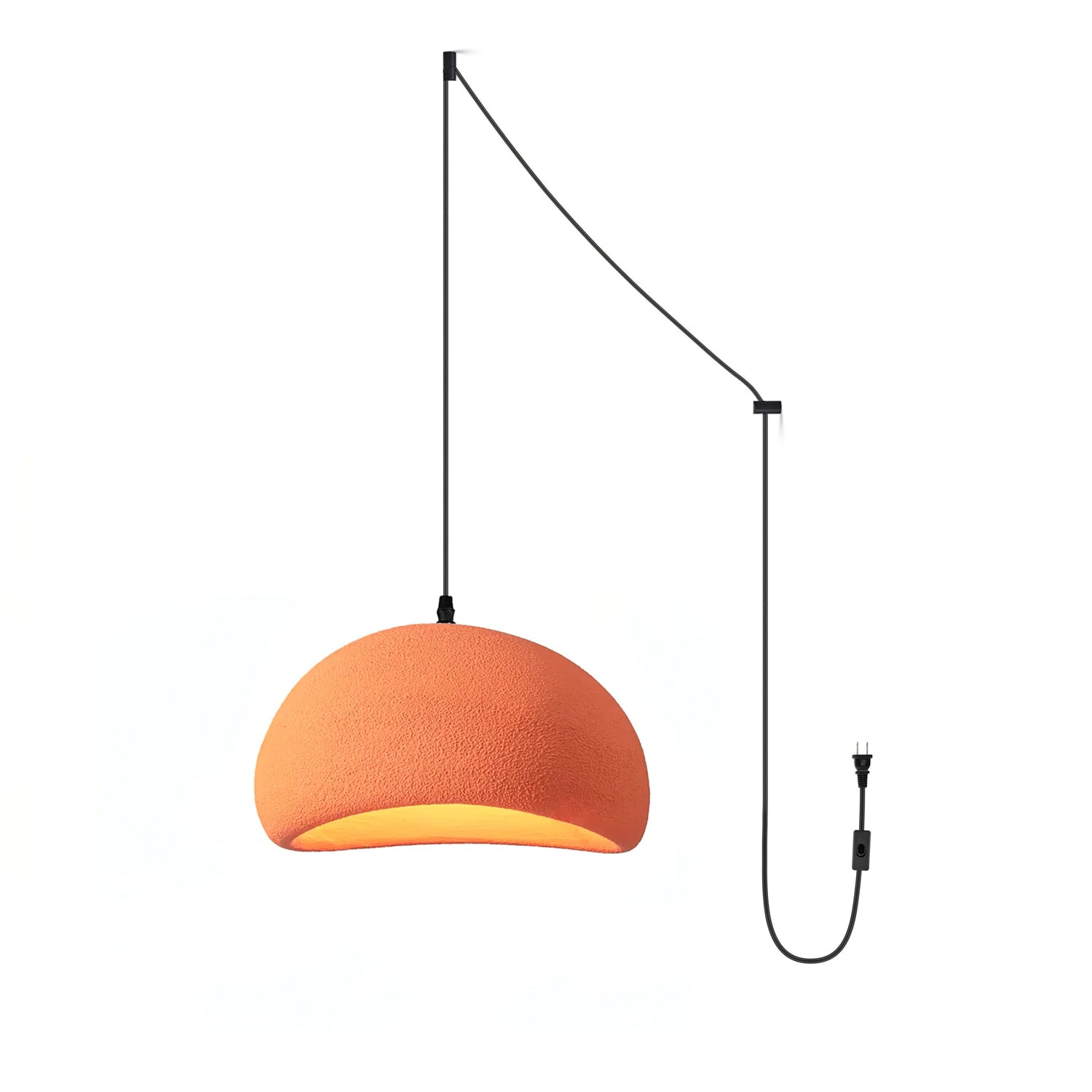 Mosteiros cloud pendant in orange, textured dome shade with a plug-in swag cord and inline switch, product shot