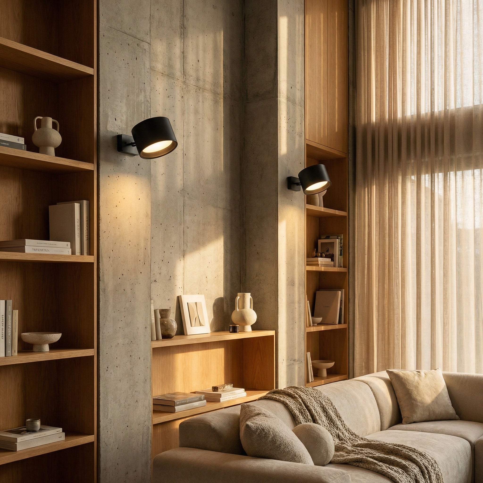 Nisa rechargeable LED wall sconce lighting a bedside wall above a nightstand