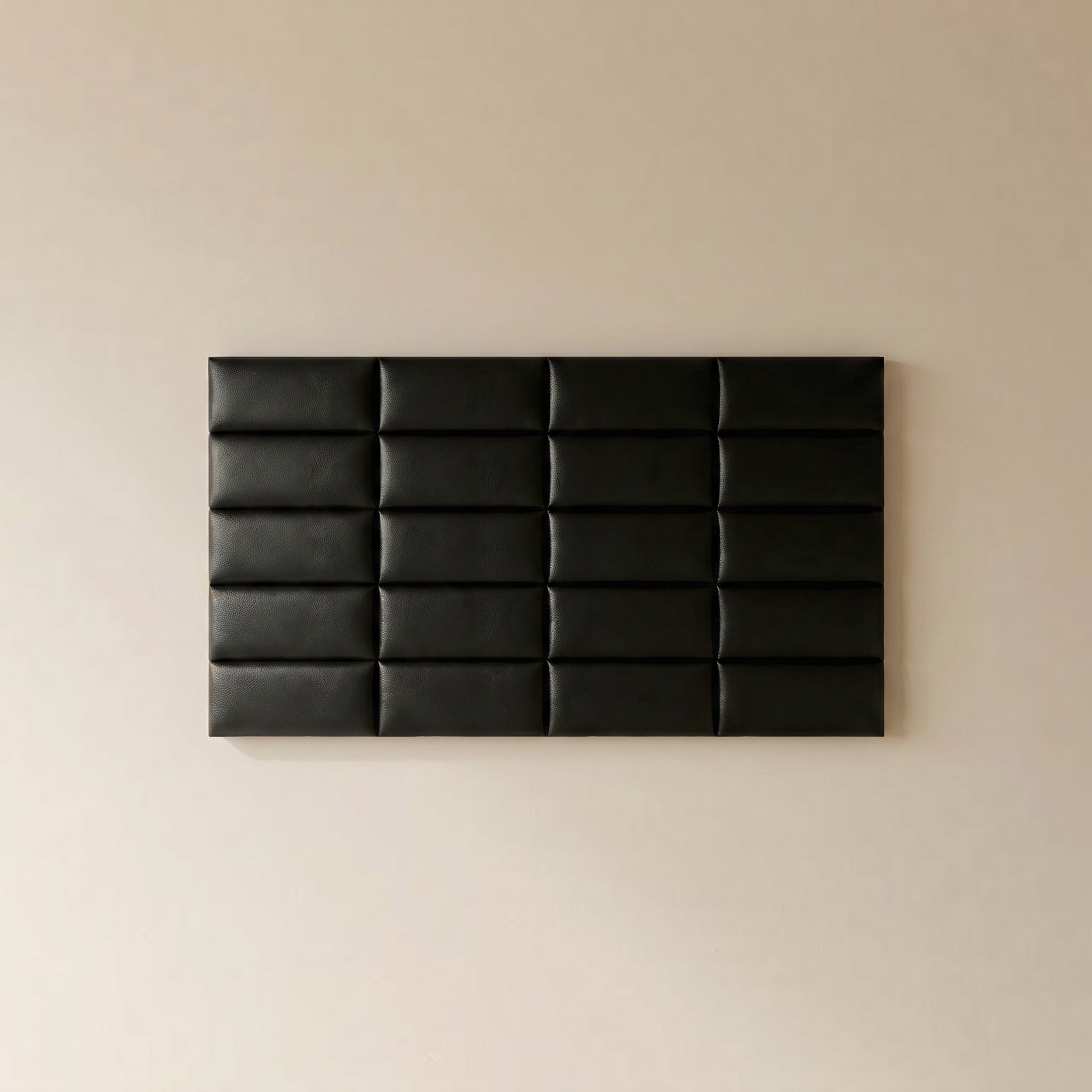 Onda quilted faux leather wall panel in black, 4-tile set.