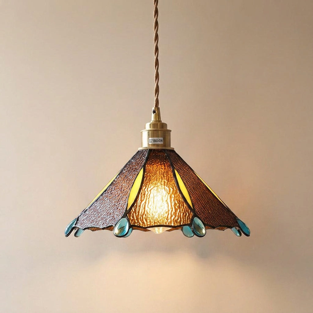 Burgau leaded glass pendant in brown and blue