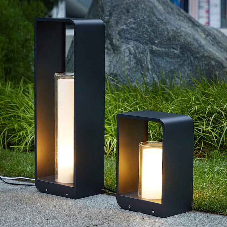 Black aluminum frame of square outdoor landscape light