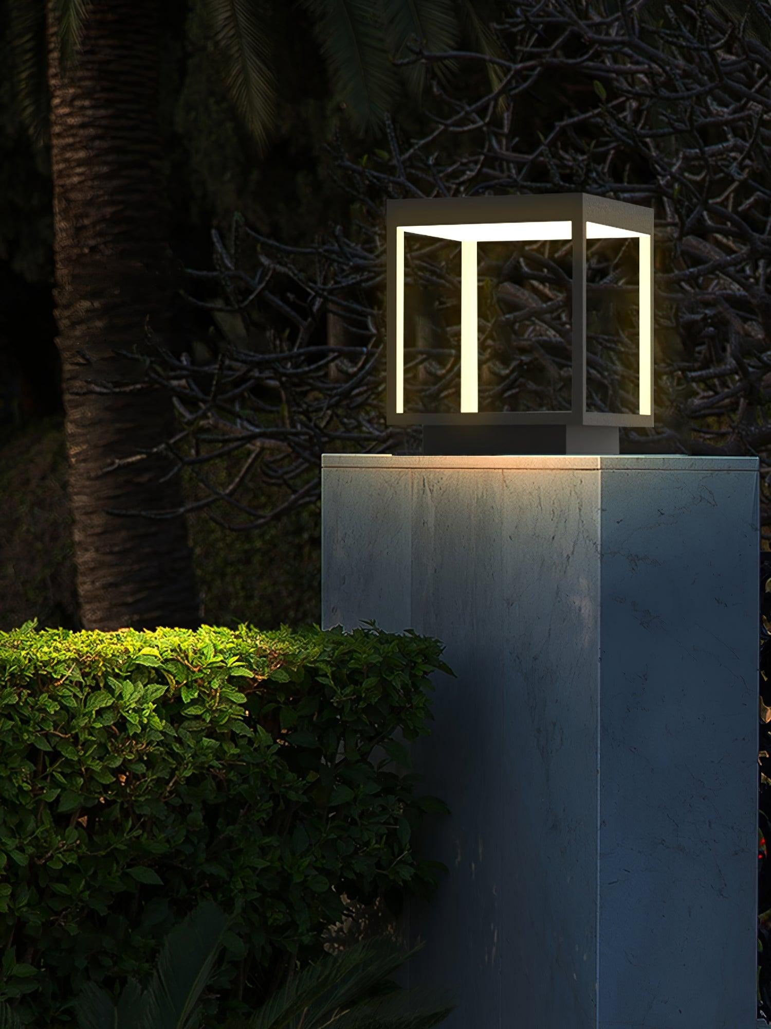 Alcabrichel outdoor light glowing in evening garden landscape