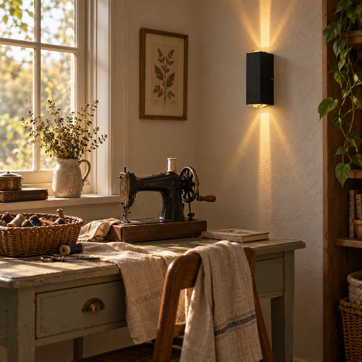 Alcobaça rectangular LED wall sconce, neutral light, in a box room.