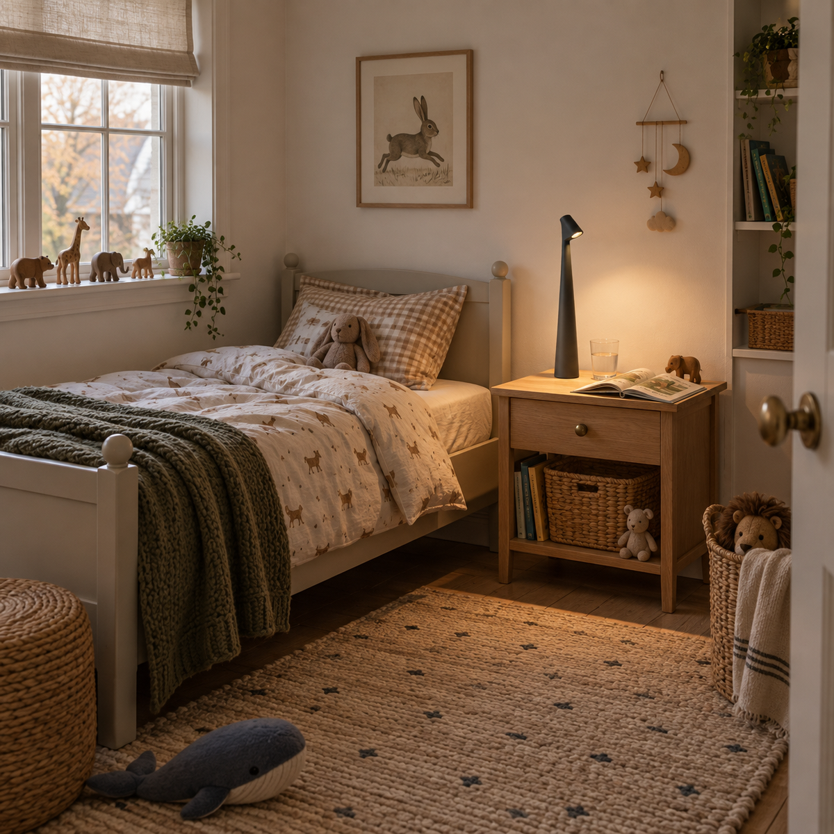 Amarante cordless LED mood lamp in black, in a bedroom.