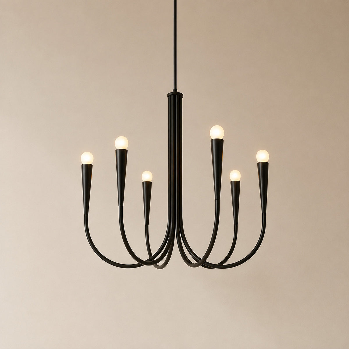 Balsemão curved-arm chandelier in matte black with 6 arms