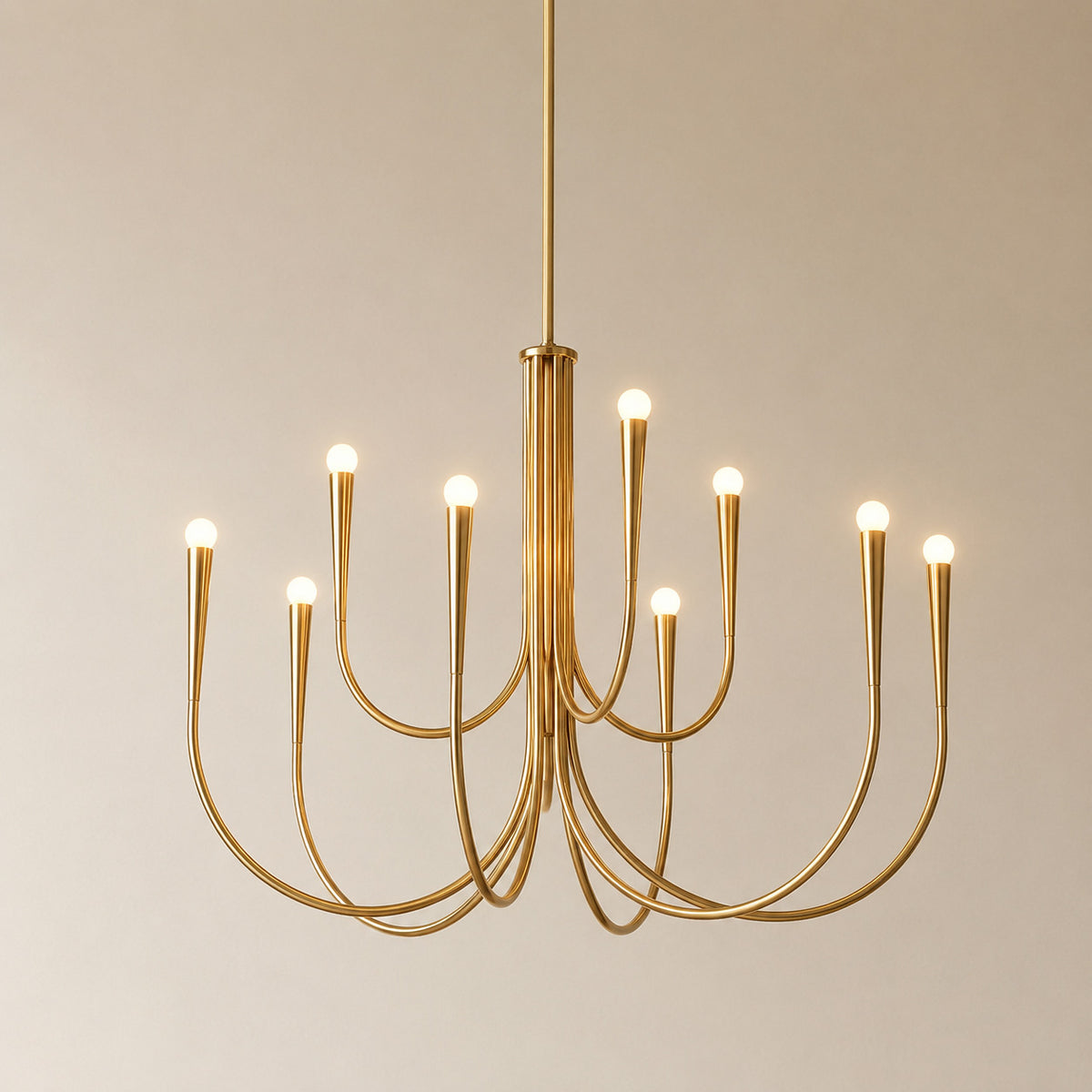 Balsemão curved-arm chandelier in polished gold with 9 arms