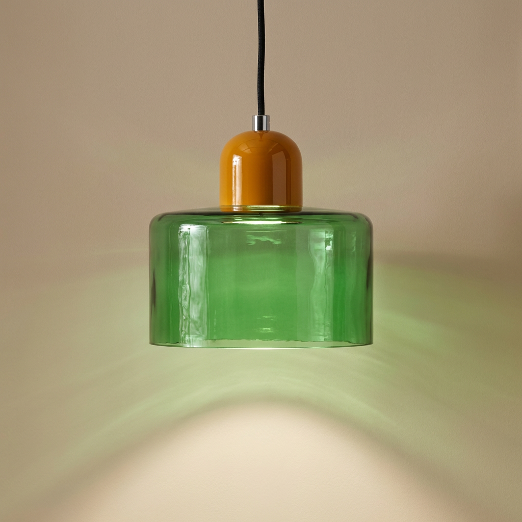Barcelos Bauhaus glass mini pendant light front view with rounded glass shade and metal fitting