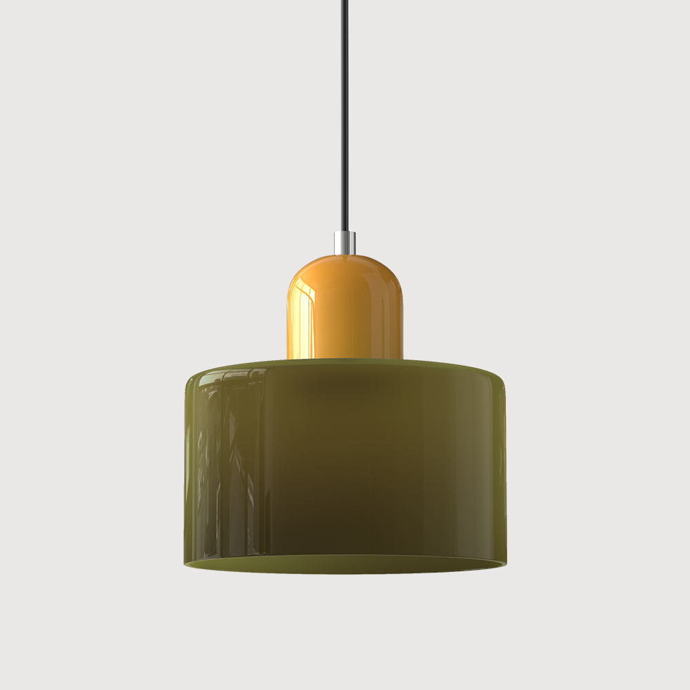 Barcelos Bauhaus glass mini pendant light in pink glass shade with green fitting