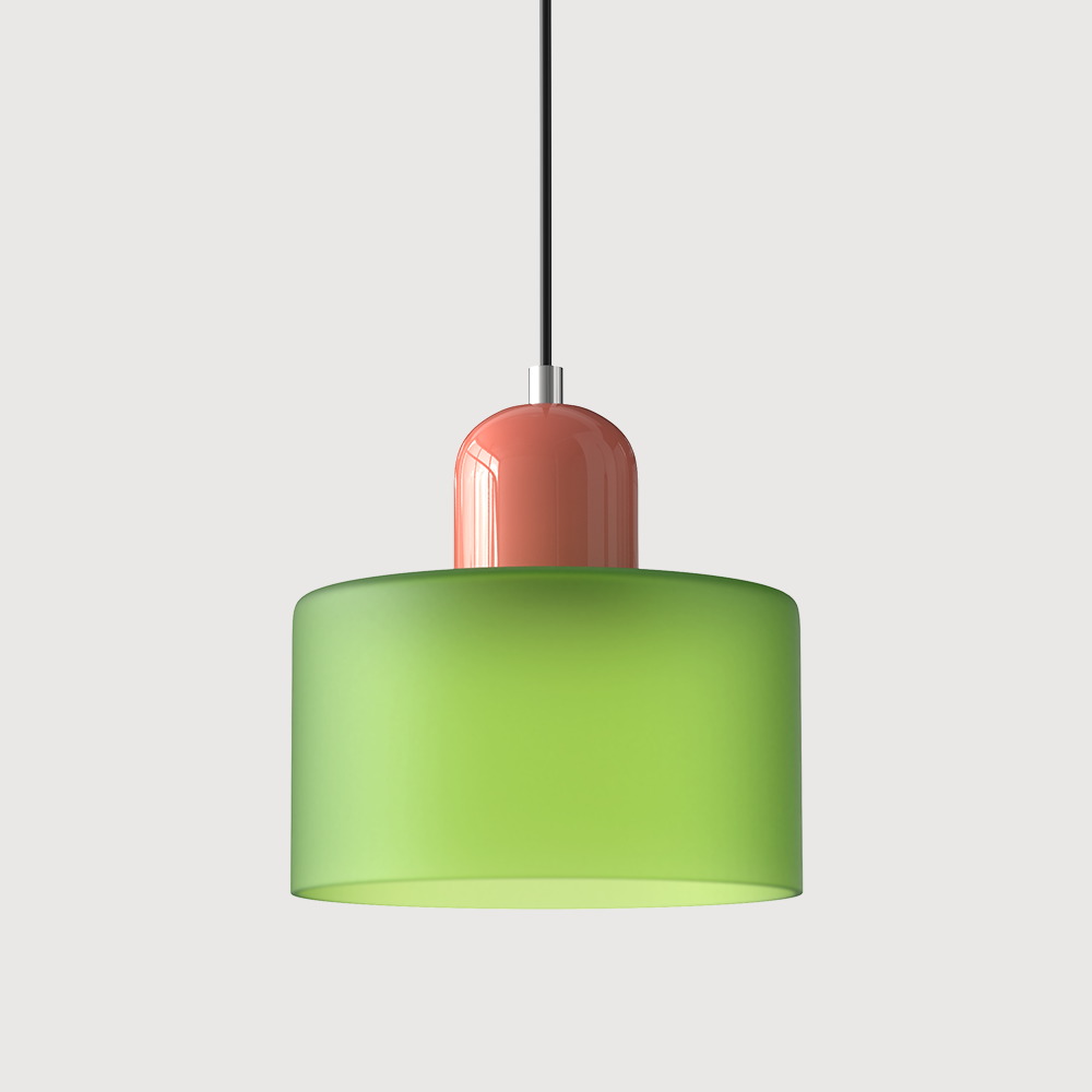 Barcelos Bauhaus glass mini pendant light in green glass shade with black fitting
