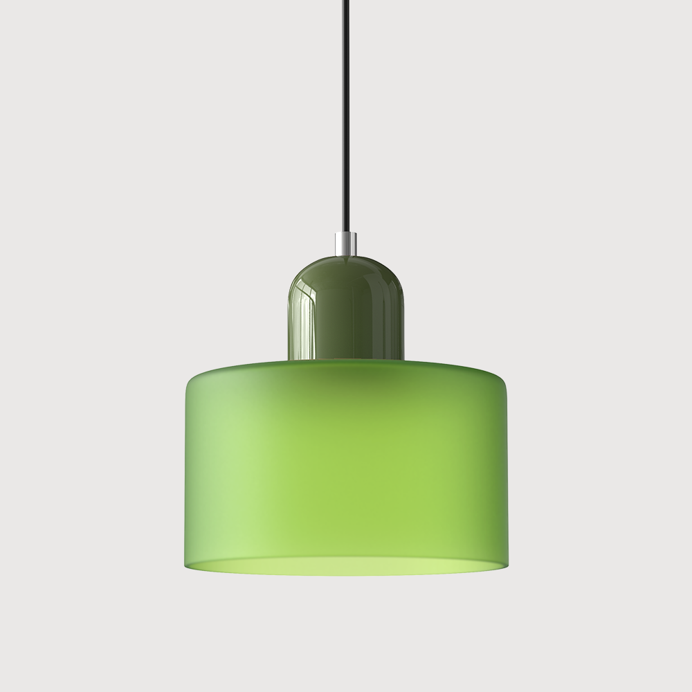 Barcelos Bauhaus glass mini pendant light in green glass shade with red fitting