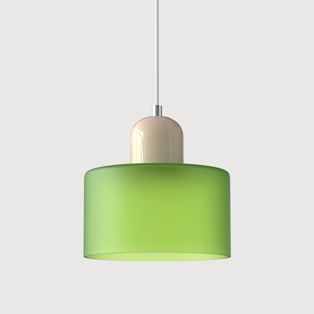 Barcelos Bauhaus glass mini pendant light in green glass shade with yellow fitting