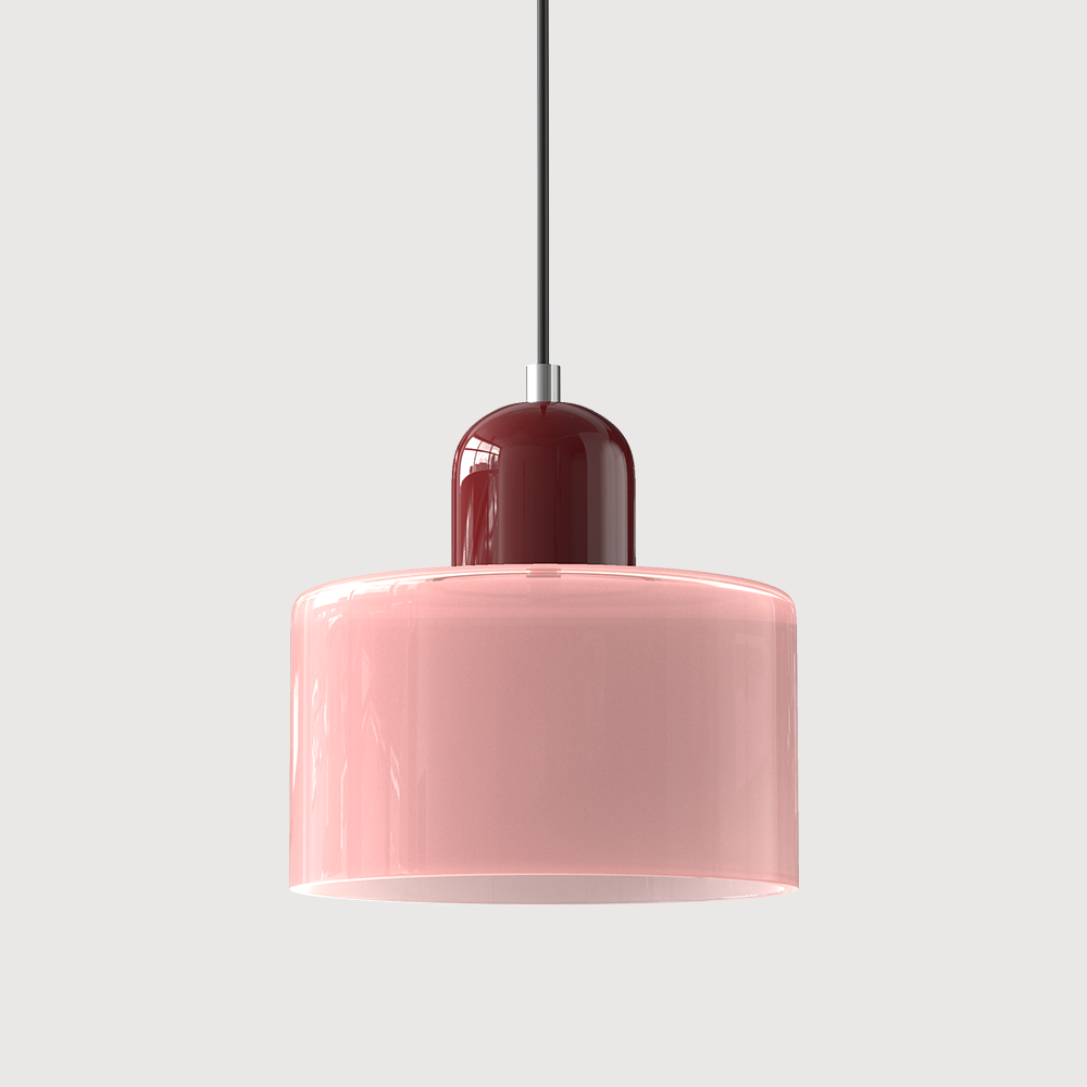 Barcelos Bauhaus glass mini pendant light in orange glass shade with pink fitting