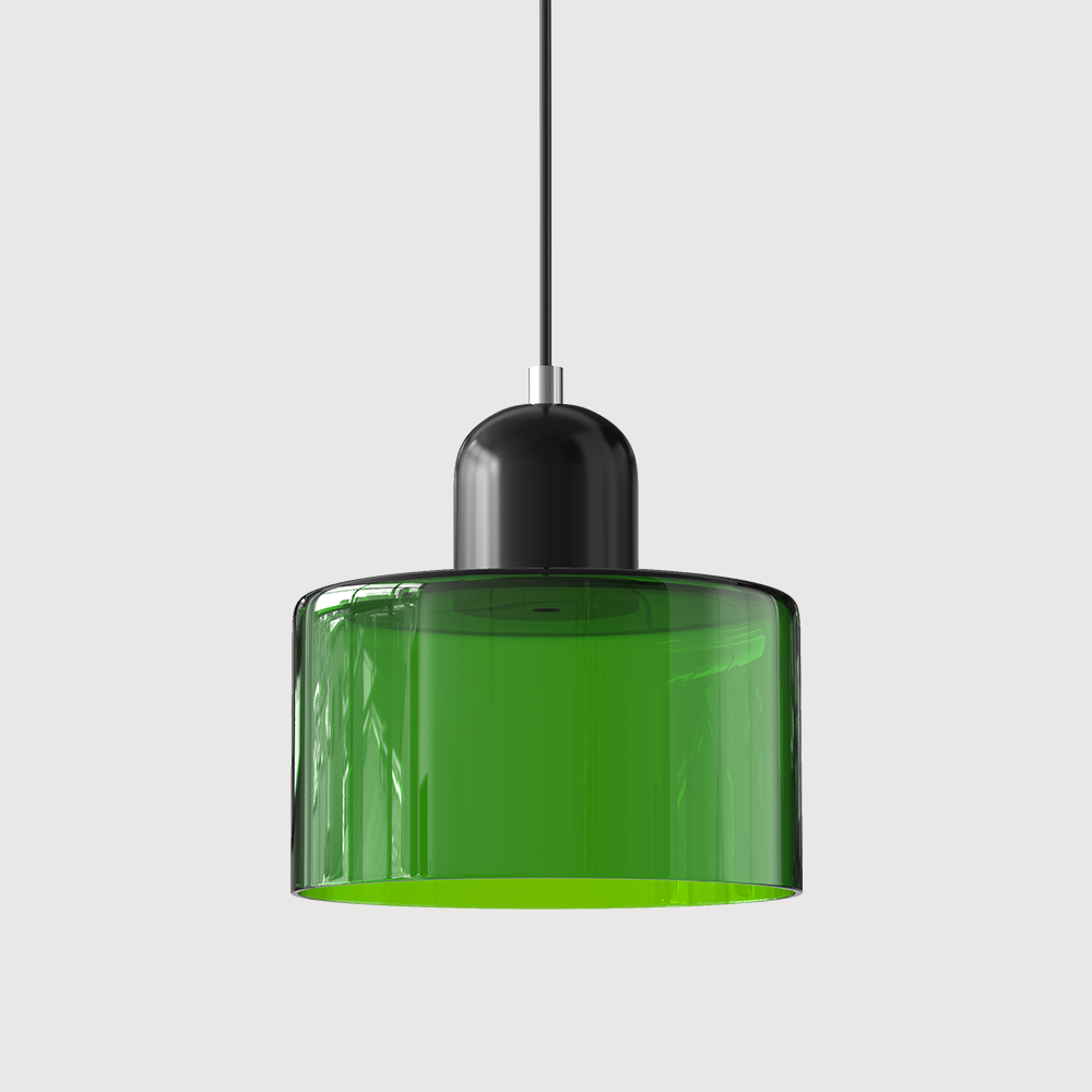 Barcelos Bauhaus glass mini pendant light in white glass shade with green fitting