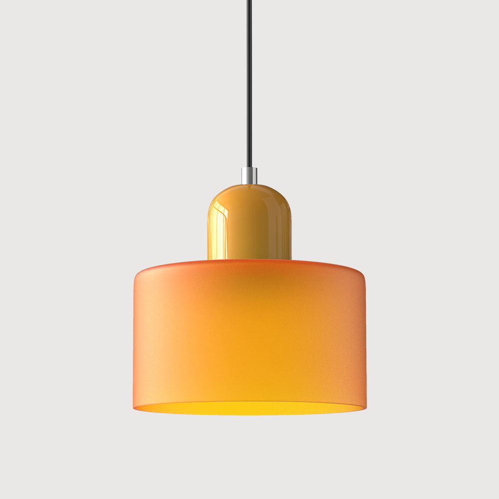 Barcelos Bauhaus glass mini pendant light in frosted green glass shade with yellow fitting