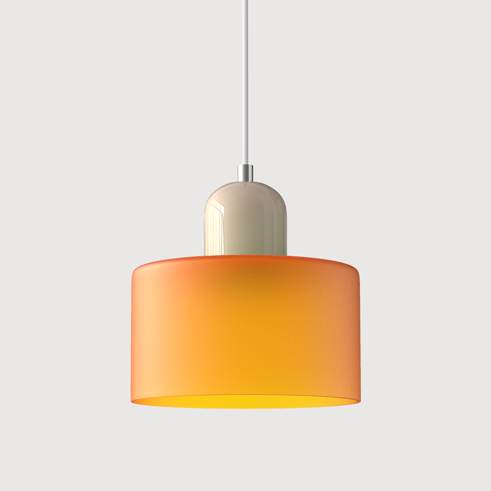 Barcelos Bauhaus glass mini pendant light in frosted green glass shade with pink fitting