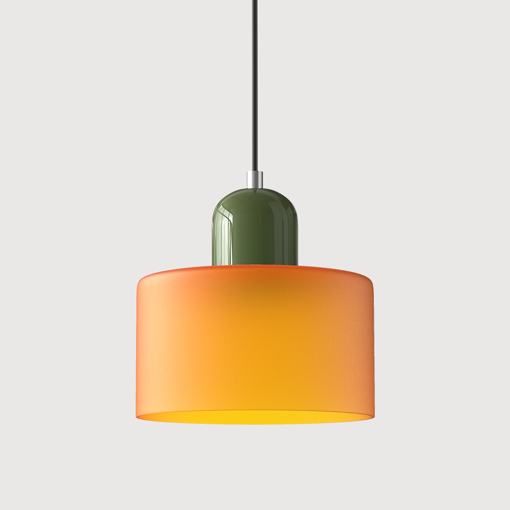 Barcelos Bauhaus glass mini pendant light in frosted green glass shade with beige fitting